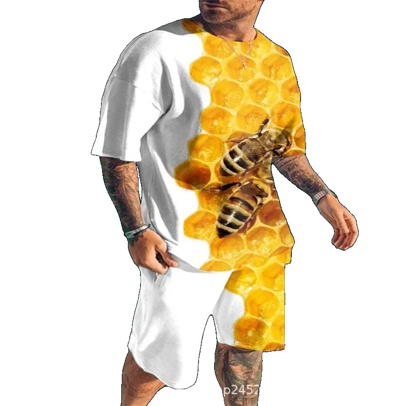 2025 Summer 3D Printing Set Casual Men's T-shirt Sportswear Short Sleeve 2-piece Set Round Neck Comfortable Daily Casual Style