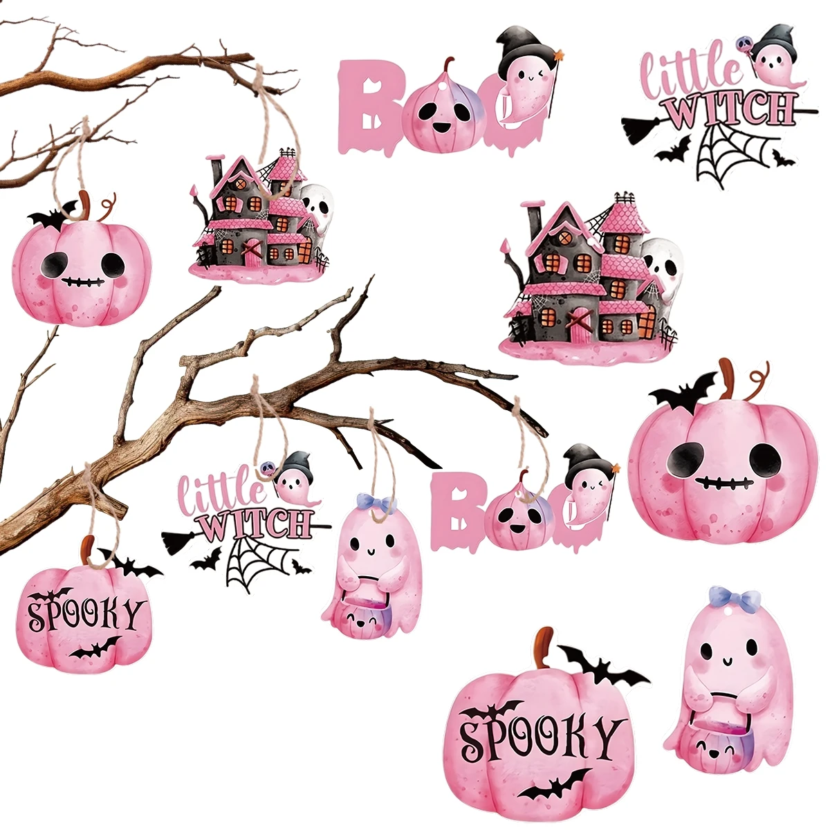 

Halloween Hanging Ornaments Wooden Pendant Pumpkin Witch DIY Decorations Pendant Decor For Home Pink Halloween Decoration 2024