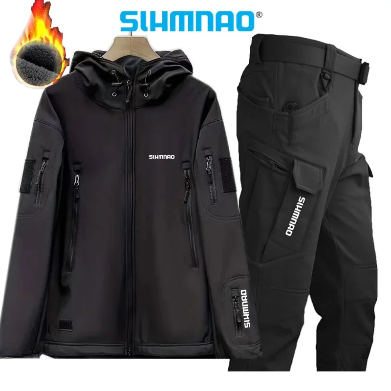 

Fishing Suit Set, Soft Shell Jacket, Assault Jacket, Men's Autumn and Winter Warm, Windproof, Breathable and Fleece Hiking Pants