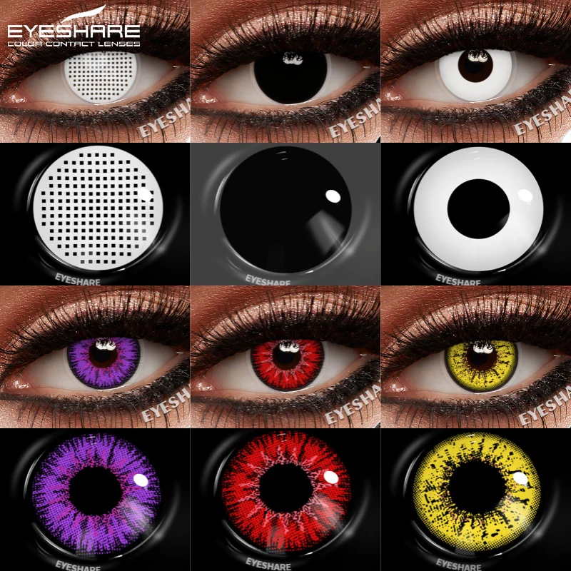 EYESHARE 1 Paar weiße farbige Kontaktlinsen für Cosplay, rote Kontaktlinsen, Anime-schwarze Augenlinsen, Halloween-Schönheits-Make-up-Linsen
