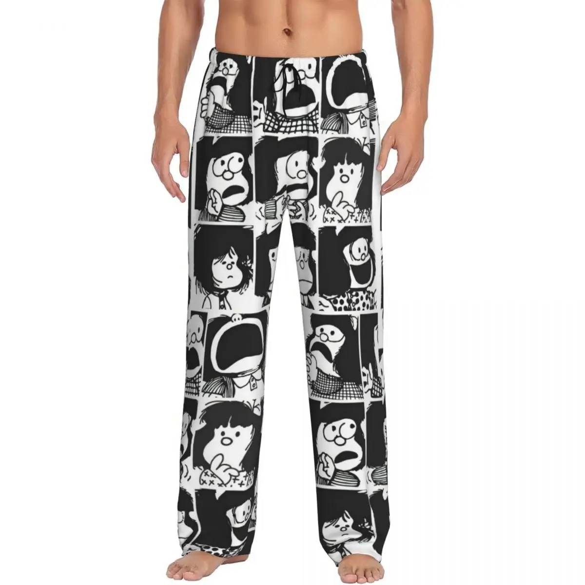 Custom Anime Plaid Mafalda Blanket Pajama Pants for Men Quino Cute Kawaii Sleepwear Lounge Sleep Bottoms Stretch with Pockets