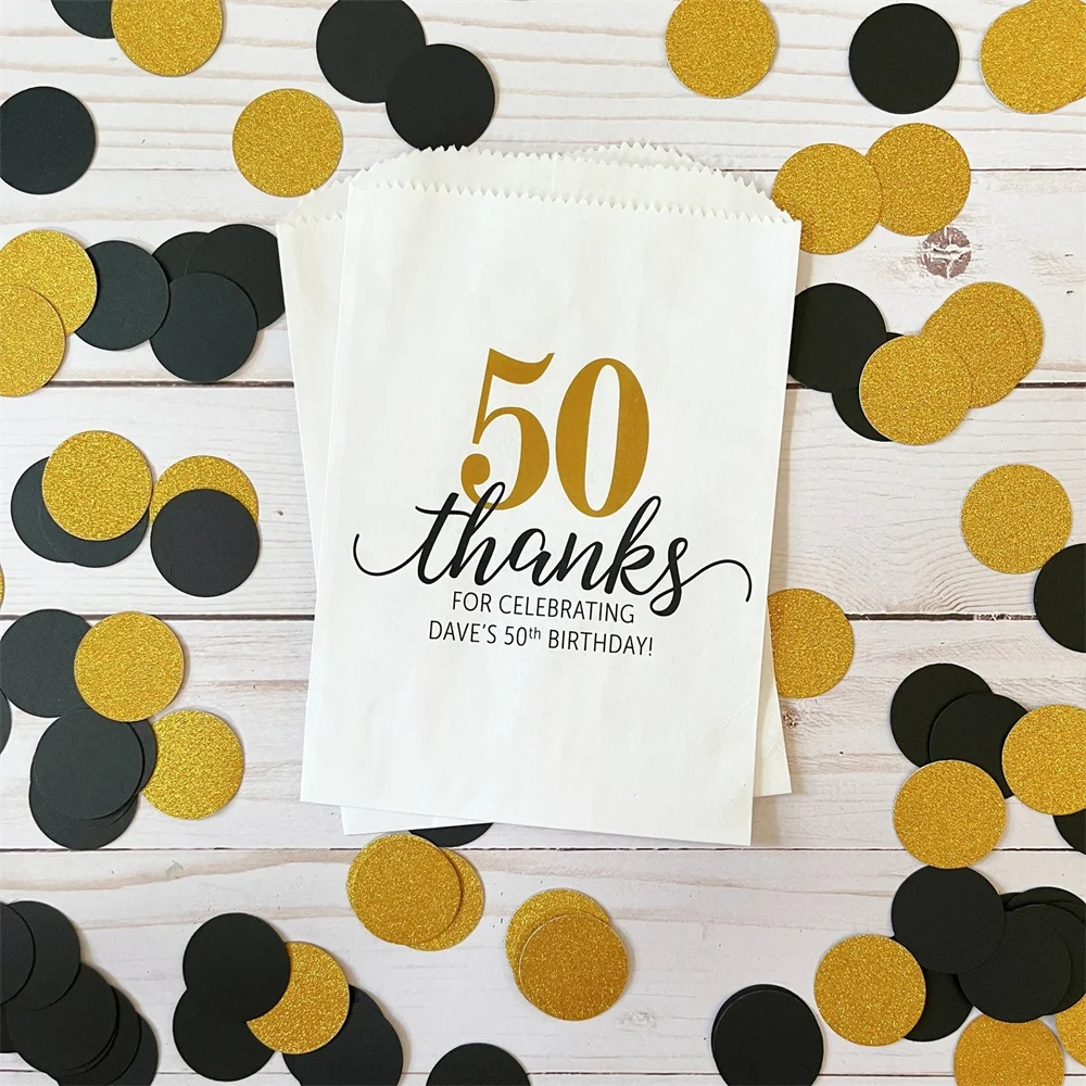 50PCS Birthday Party Favor Bags - Milestone Birthday Cookie, Candy, Treat, Donut Bags - 40th, 50th, 60th, 70th, 80th Birthday