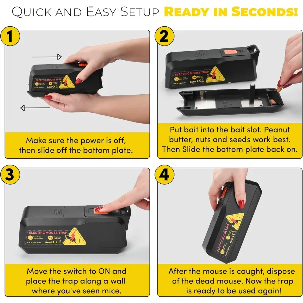 مصيدة ماوس كهربائية - قوارض إلكتروني للداخل والمنزل - مصائد فأر بشرية وفعالة - قابلة لإعادة الاستخدام