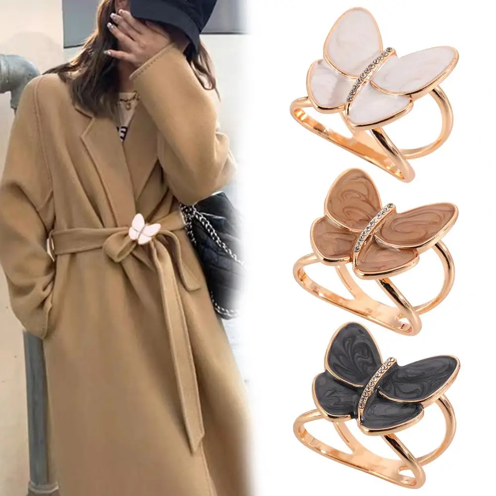 Scarf Fastener Butterfly Scarf Ring Buckle with Rhinestones Shawl Brooch Clips Elegant Scarf Slide Buckle for Women’s Clothing