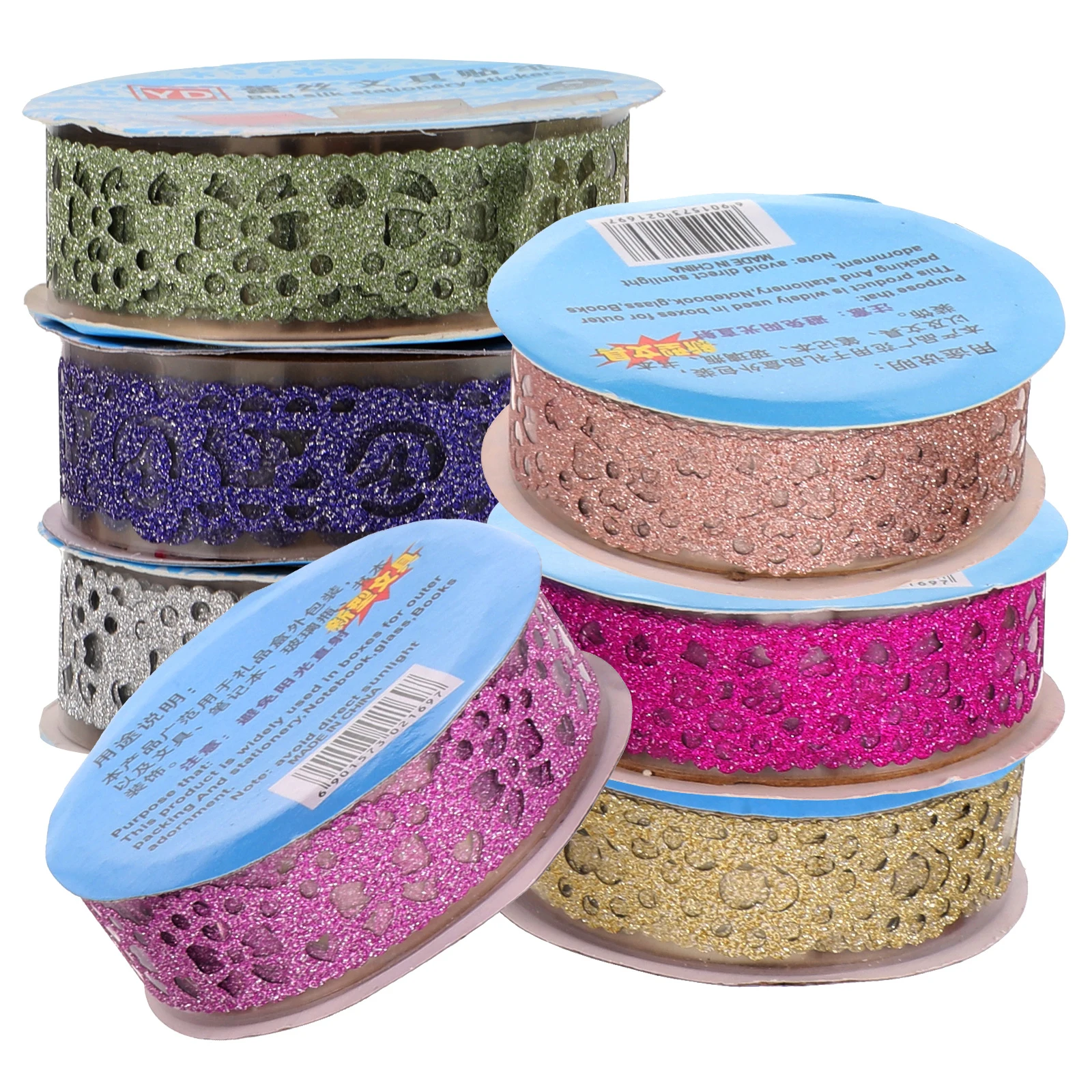 

7 Rolls Lace Tape Self-Adhesive DIY Decorative Lace Sticker for Photo Album Scrapbook Cards Making Gift Wrapping Tape Glittery