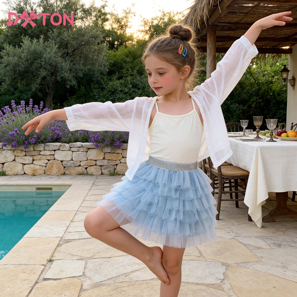 DXTON Kinder-Tüllrock, flauschiger Mehrlagen-Mesh-Rock für Mädchen, Performance-Kleidung, Ballkleid, Tanzkleidung, Kinder-Tüll-Ballettrock