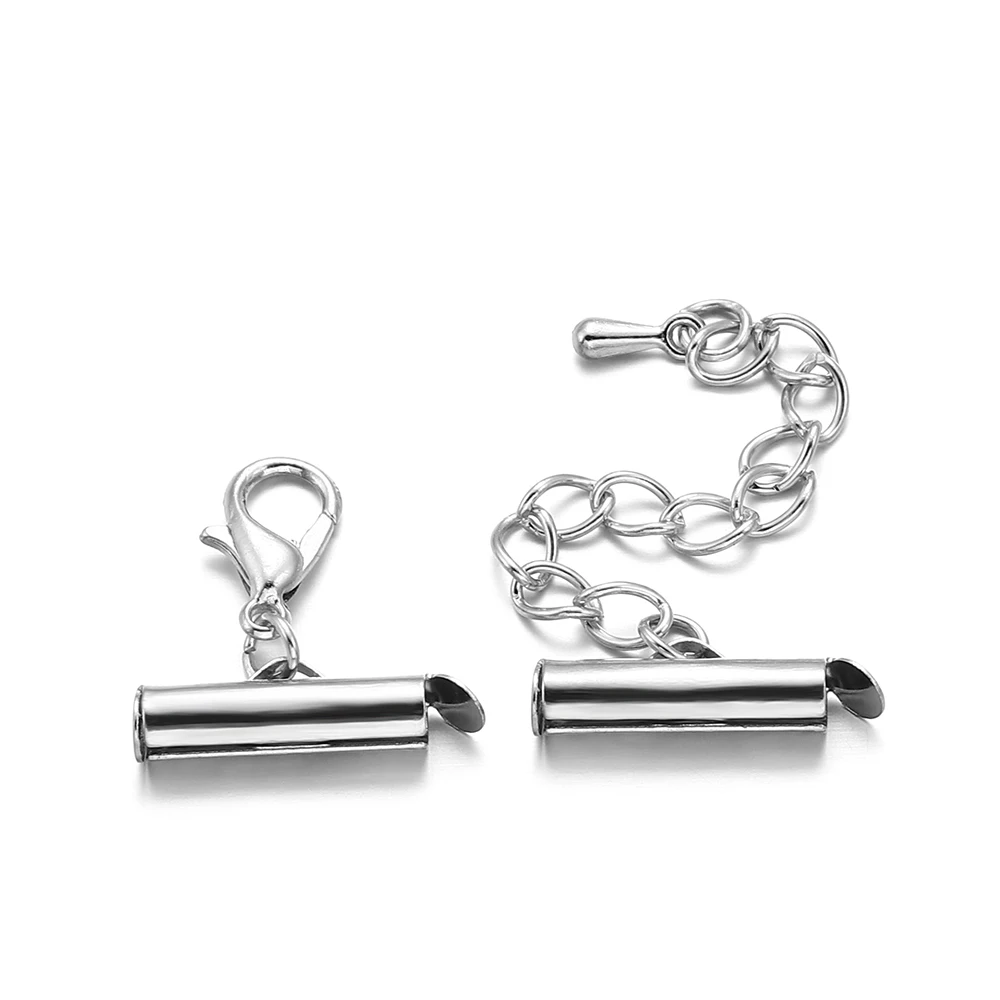 10set/lot Slide On End Clasps Crimp End Buckles Tubes Slider End Caps Lobster Clasps Chains For DIY Jewelry Making Findings image 2