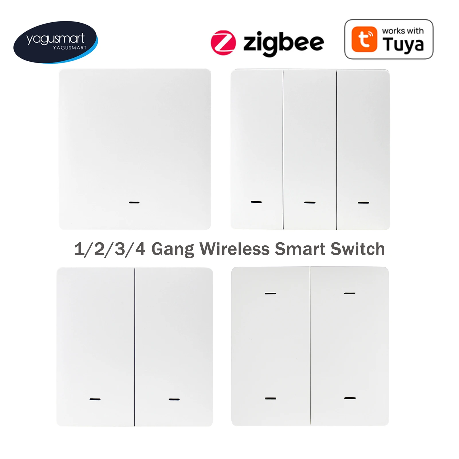 Yagusmart Zigbee Wireless Push Button Switch Work with Tuya APP SmartThing Scene With One Click On Off 1/2/3/4 Gang Wireless