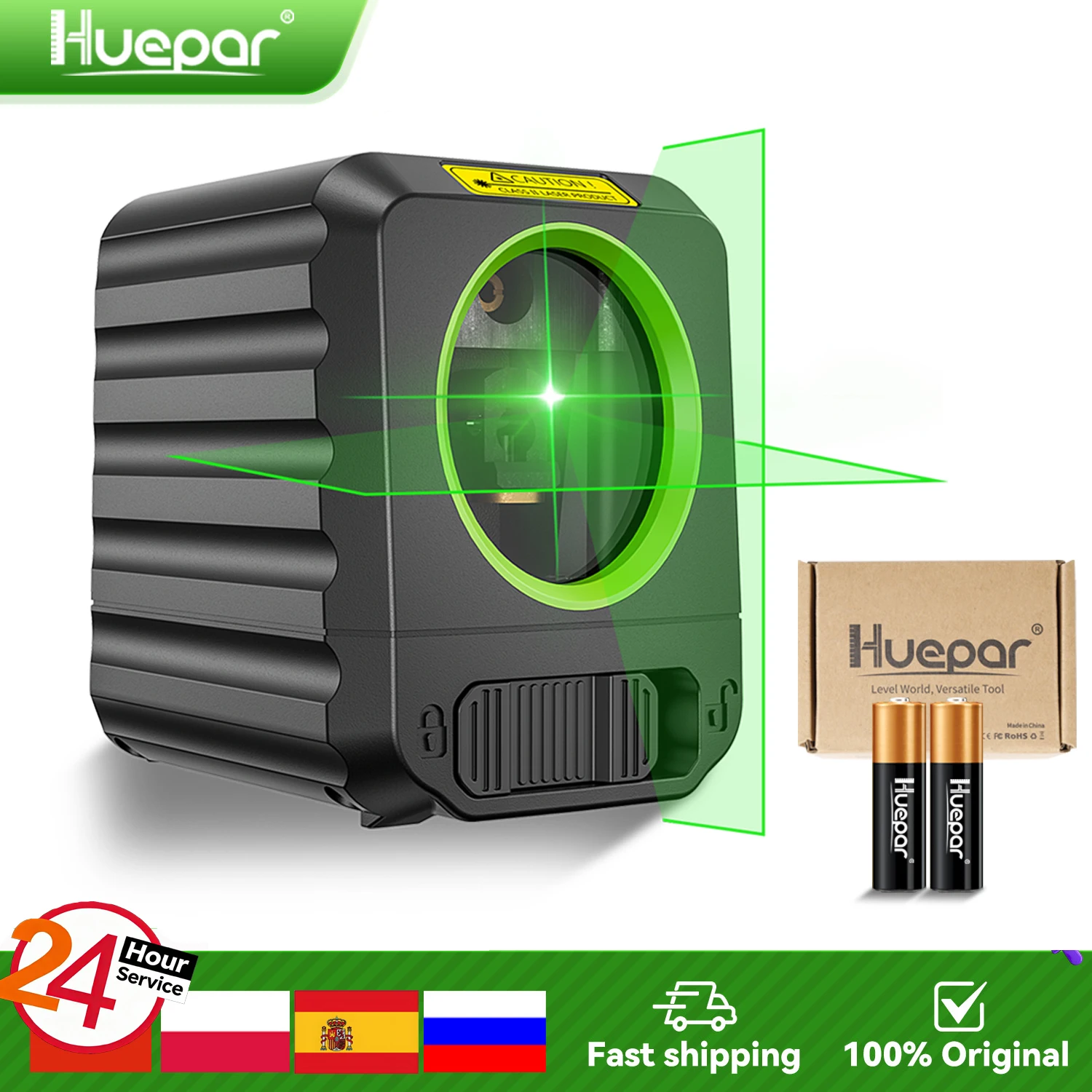 Nível a Laser Huepar 2 Linhas Cruzadas Verde Horizontal Vertical com Auto Nivelamento - Ferramenta a Laser
