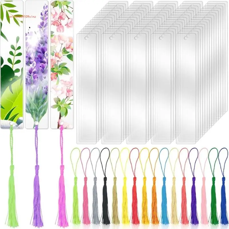 Set of 200 DIY Acrylic Blank Bookmarks Colorful Tassels for Crafting and Labeling Jewelry Making Supplies