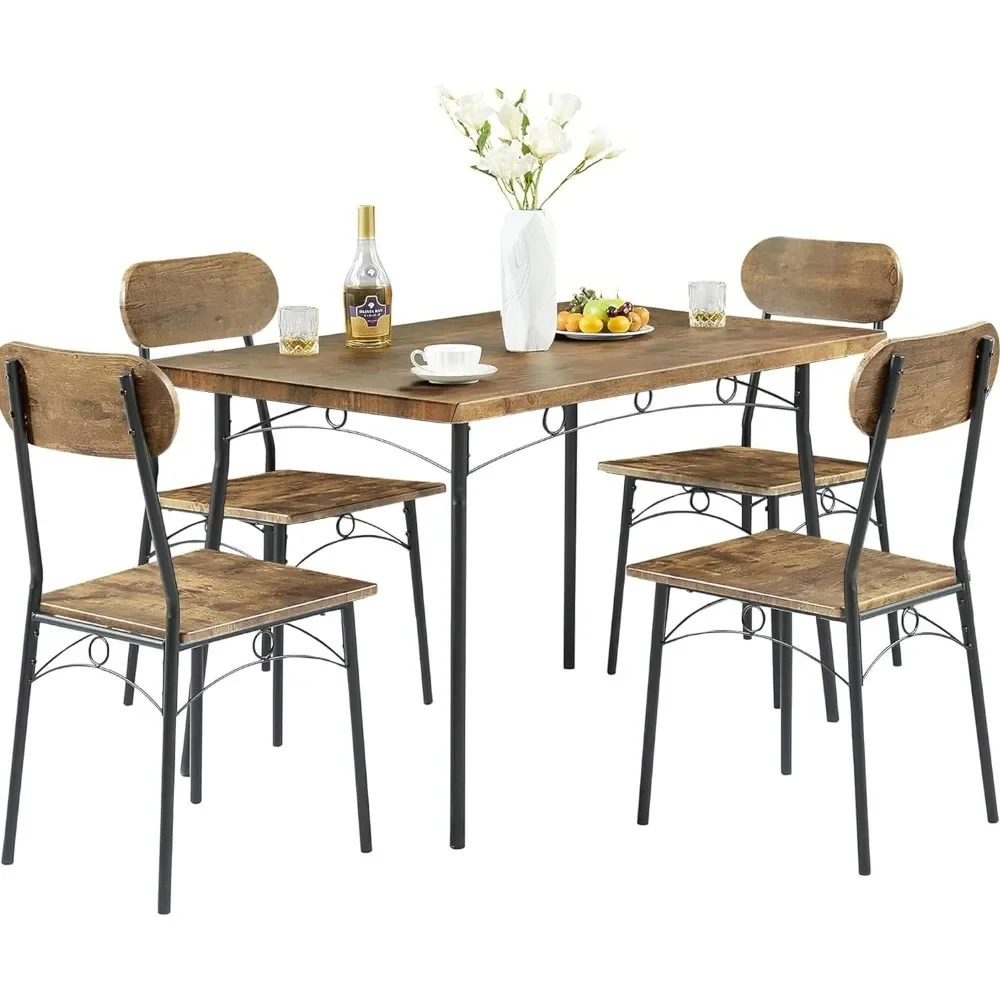 Dining table set of 5 pieces, small dining kitchen, breakfast corner and small space, brown, 4 tables and chairs