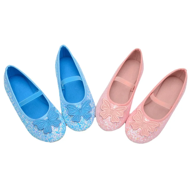 

blue Sequined Princess Shoes For Girls Wedding Shoes Spring Summer Girls Shoes Elastic baby Kids Flats Children Shoes