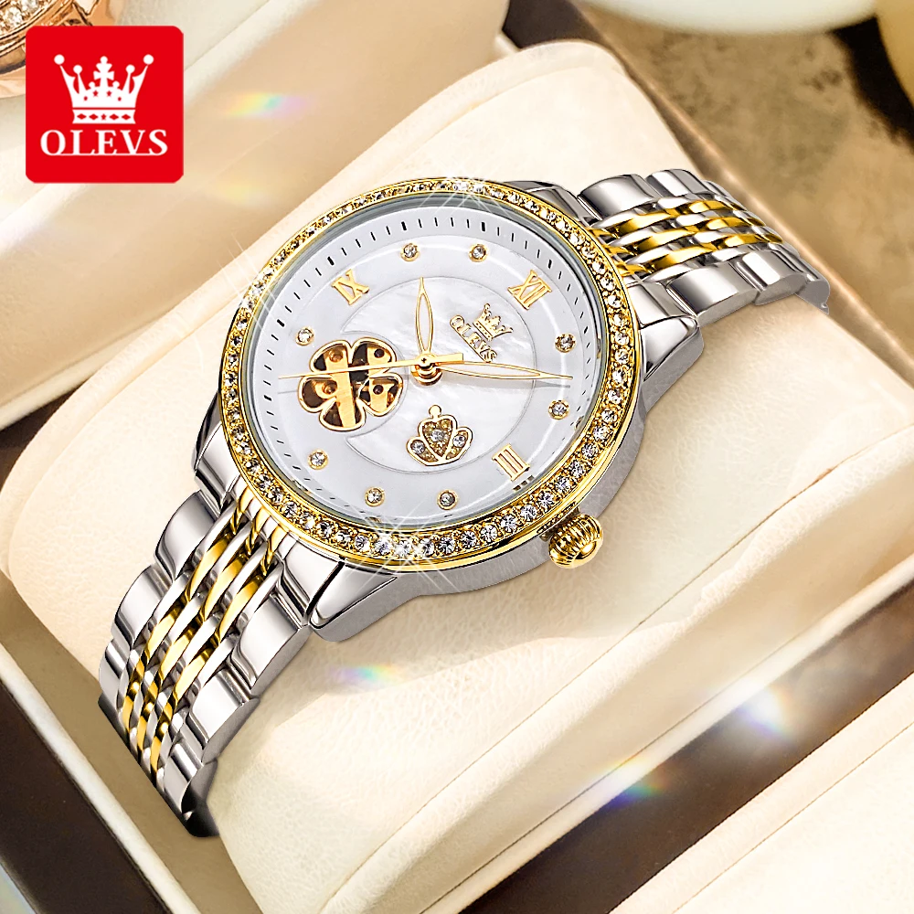 OLEVS 6706 Women's Fully Automatic Mechanical Watch Luxury Diamond Hollow Waterproof Night Light Watch Elegant Women Dress Watch