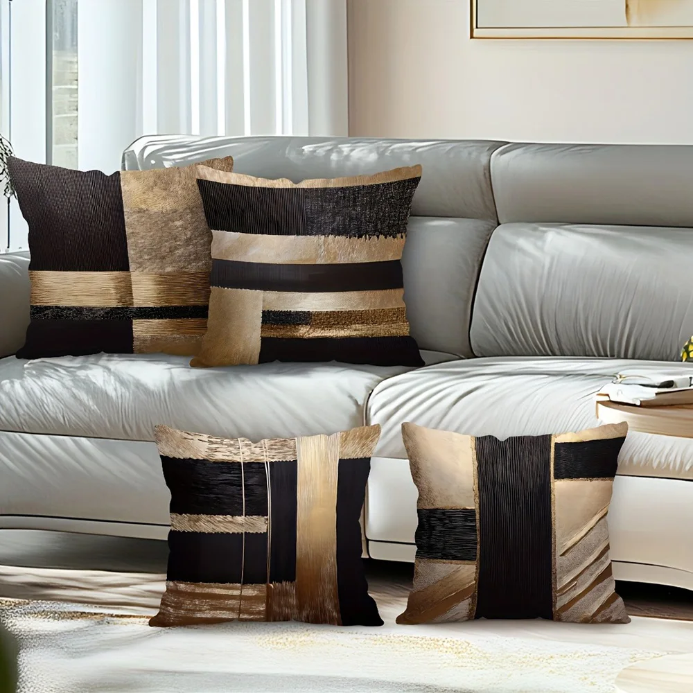 Modern Abstract Pattern Decorative Pillowcases: Blend of Black, Brown & Beige Textures Sofa cushion cover home room decoration