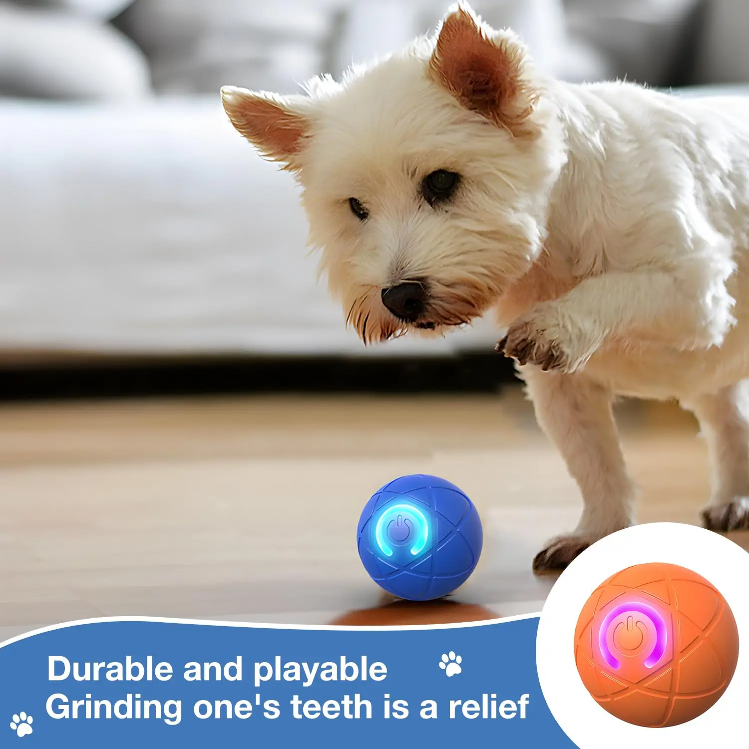 Giocattolo interattivo con palla per cani da 2 pezzi – Giocattolo per animali domestici attivato dal movimento automatico a LED ricaricabile TPU resistente alla masticazione per cani di piccola taglia e gatti