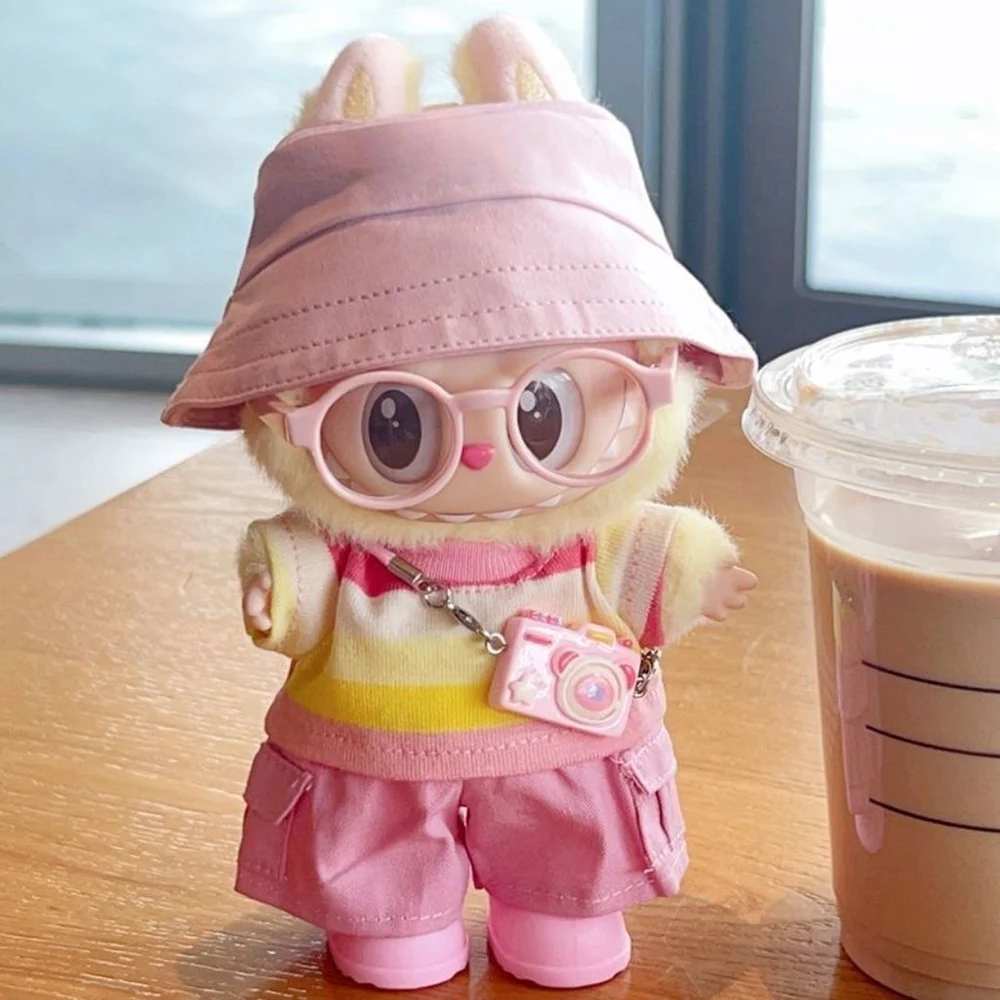 

Fashionable Clothing For Labubu Doll V1 V2 V3 Cartoon Cute Striped T-shirt Shorts Suit Trendy Glue Doll Clothes Suit Peripheral