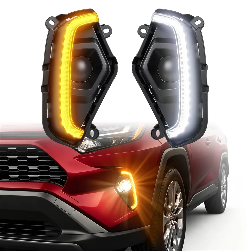LED Daytime Running Light DRL Fit For Toyota RAV4 2023 2024 2025 Fog Lamps Yellow Turn Signal Lights Auto Accessories