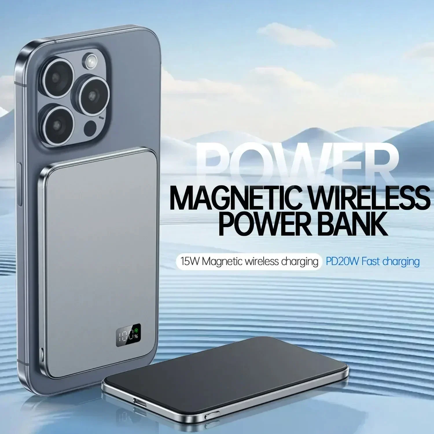 Lenovo 50000mAh Magnetic Wireless PowerBank Fast Charging PD22.5W Portable External Thin Battery for Magsafe For iPhone Samsung - view 3