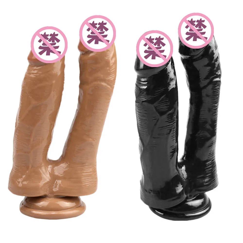 Realistic Double Ended Dildo Sex Toy for Women or Couples Dual Sided Headed Penetration Dong Device with Simulated Penile Sucker