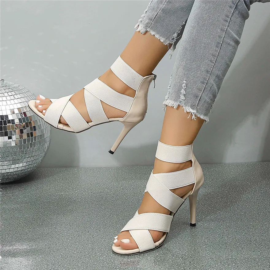 

Roman shoes women's slim heels wholesale in stock hollowed out sexy fashionable back zipper high-heeled women's sandals