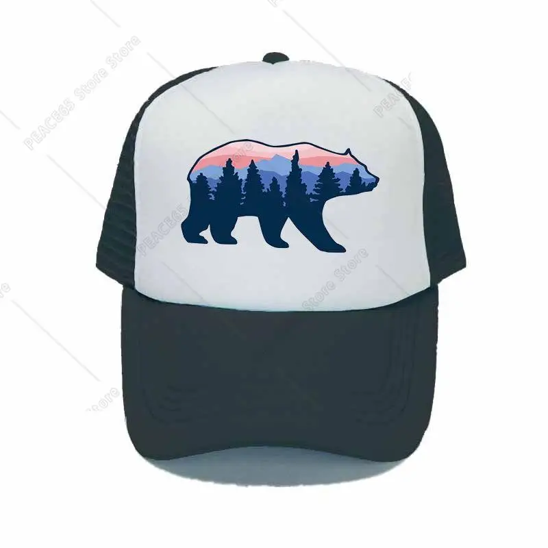 

Forest Bear Trucker Hats Men And Women Animal Printing Hunting Cap Hat Mountain Bear Baseball Cap Cool Summer Mesh Caps YY352