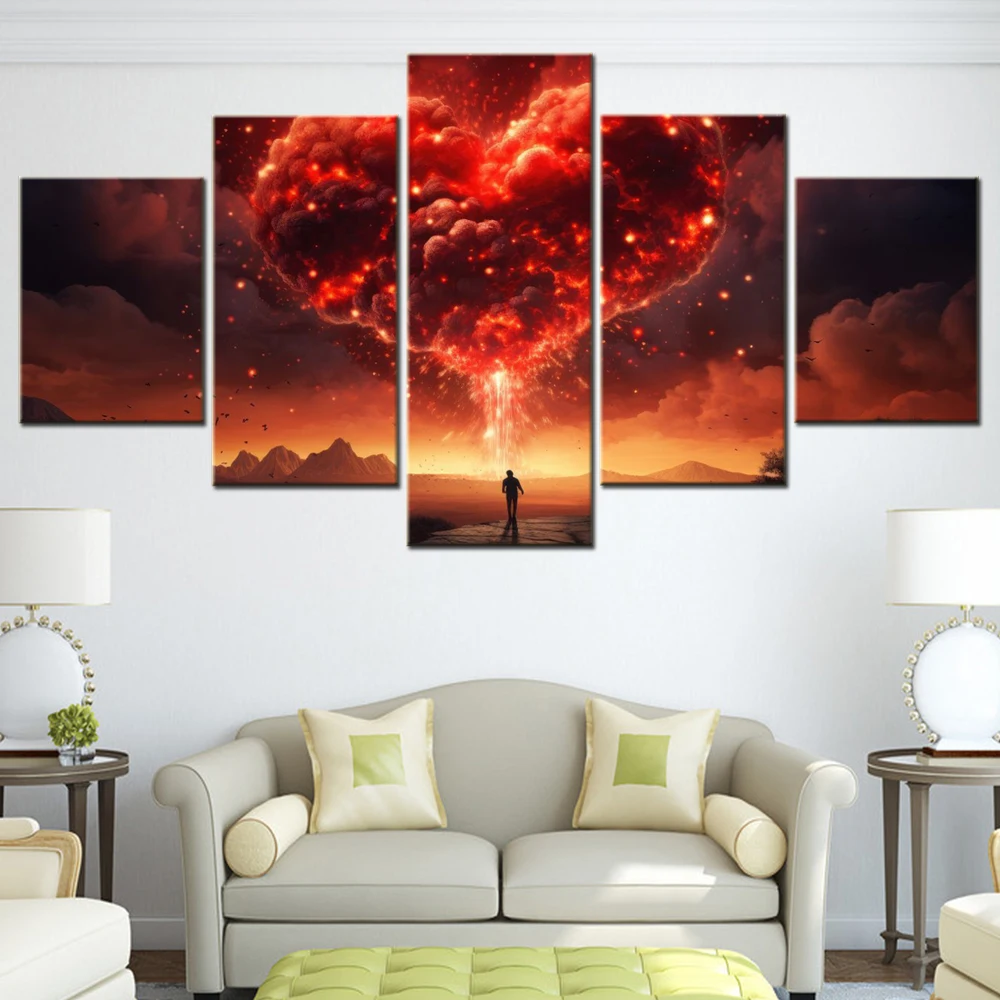 

5 Pieces Canvas Wall Arts Poster Painting Love Love Heart Surreal Wallpaper Home Decor Picture Printing For Living Room Artwork