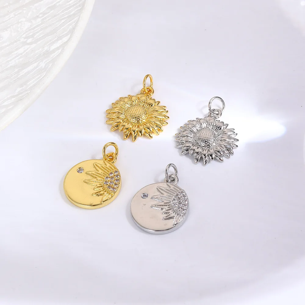 

5 Niche Sweet Copper Sunflower Pendants for Bracelets Necklace Earrings DIY Jewelry Accessories Handmade Materials