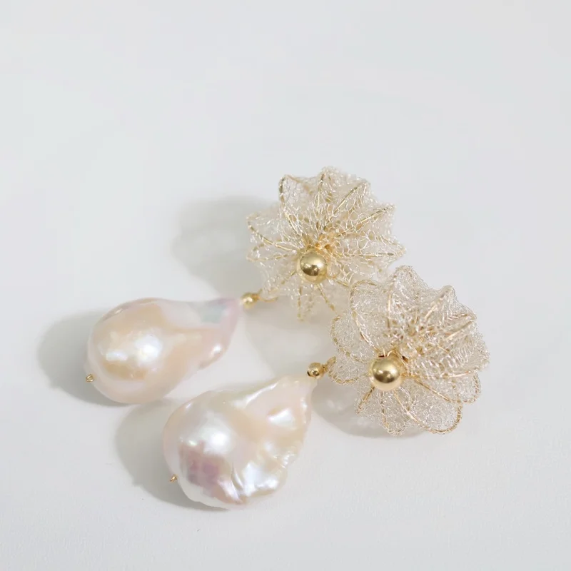 

SGARIT 14k Gold Filled Earrings Strong Luster Natural Baroque Pearl Pendant Trendy Women's Jewelry Accessories Prevent Allergies