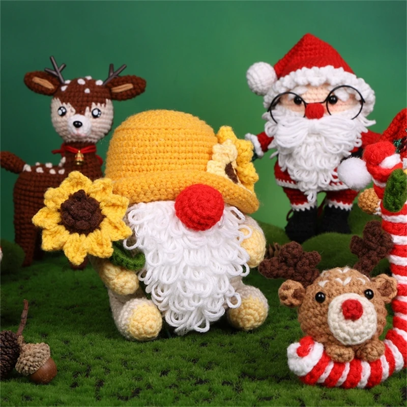 Kits ganchillo navideño para principiantes, iniciador ganchillo DIY con hilo, gancho ganchillo, aguja, marcador