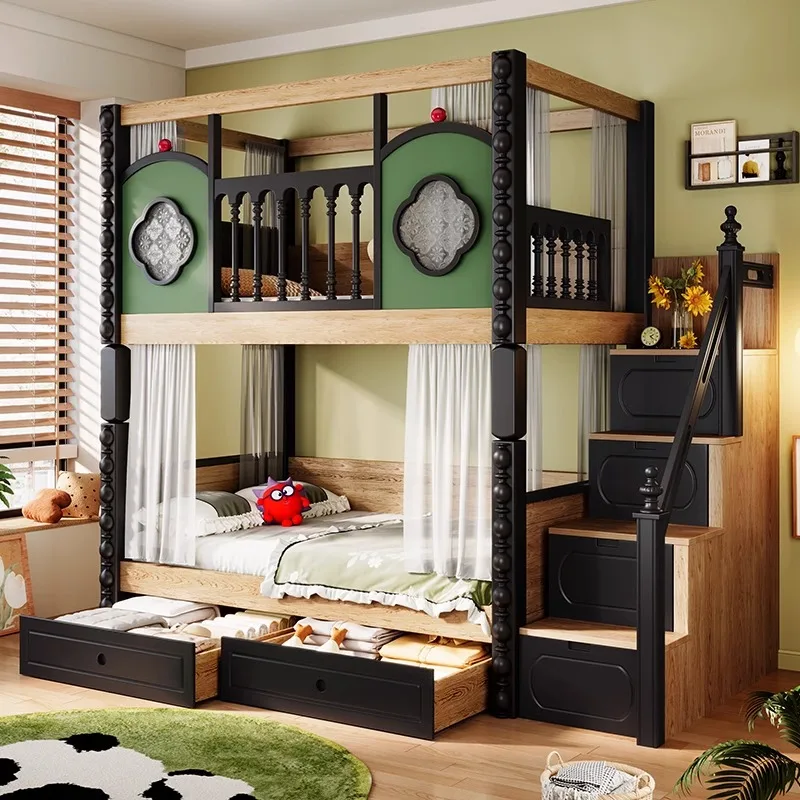 

Medieval style all solid wood high and low bed bunk bed adult children bunk girl double two layer walnut