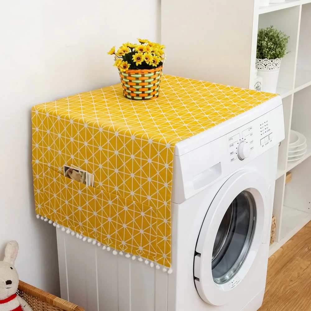 Cotton Linen Cotton Linen Cover Side Storage Pockets Wrinkle Free Fabric Protector Checkerboard Stripe Microwave Oven Cover