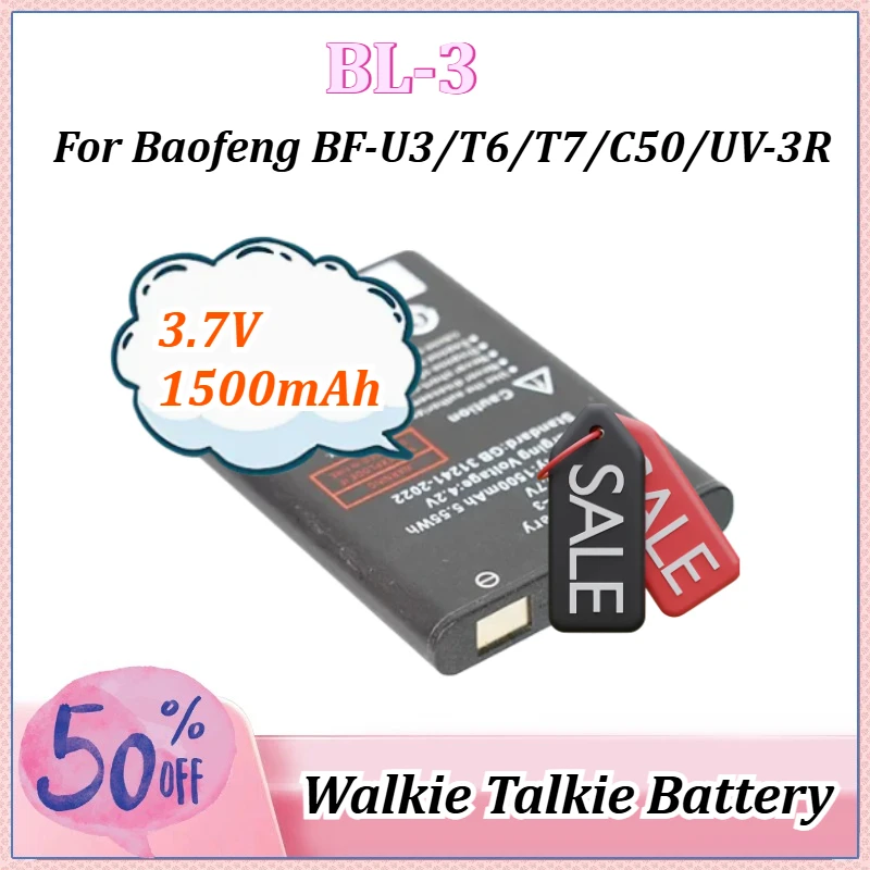 

3.7V 1500mAh BL-3 Rechargable Batteries for Baofeng BF-U3/T6/T7/C50/UV-3R Two Way Radio Walkie Talkie Battery