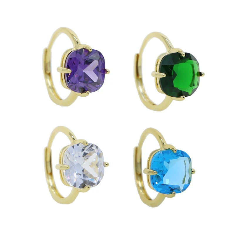 Geometric Tear Drop Square Single Cubic Zirconia CZ Simple Colorful Stone Engagement Ring For Women