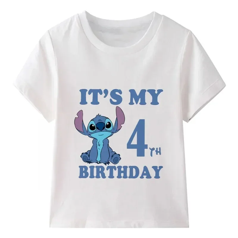 2024 Lilo & Stitch Print abbigliamento per bambini it\'s My 1 2 3 4 5 6 7 8 9 anni compleanno ragazzi ragazze T Shirt Cute Baby T-Shirt per bambini