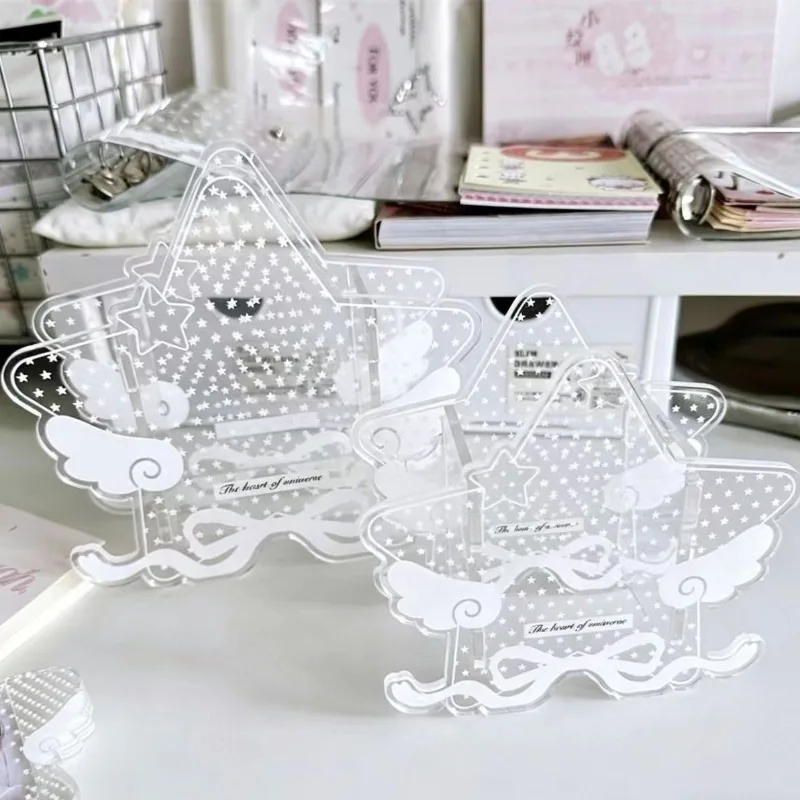 Desktop Star Wings Pen Holder Transparent Acrylic Sweet Girls  Cosmetic Brush Organizers Box Student Home Office Storage