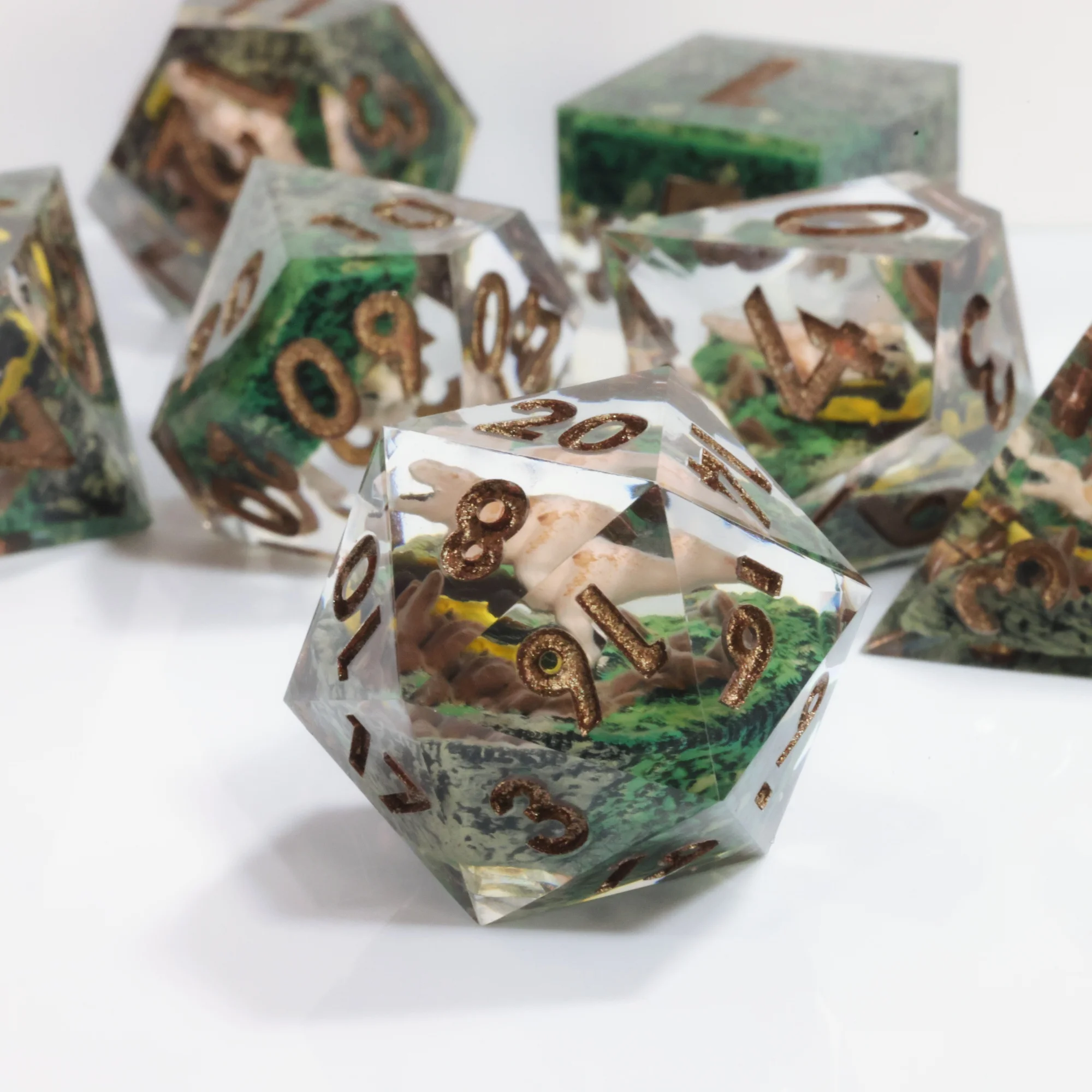 MINI PLANET 3D Printed Dinosaur DND Dice Set Handmade Resin Dice for TRPG Dungeons&Dragons Tabletop Gaming Dice D&D D6 D20