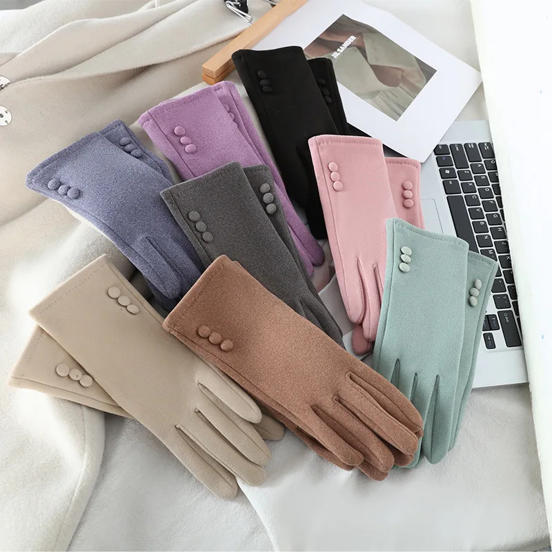 Winter Fashion Women Warm Versatile Touch Screen Elegant Simple Cashmere Gloves High Quality Elastic Thickened Soft