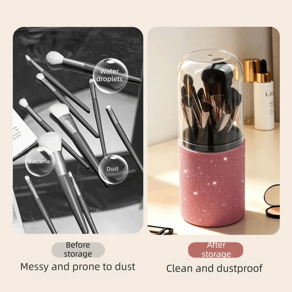 Rhinestone Makeup Brush Storage Bucket Portable Large Capacity Cosmetic Brush Organizer Pen Holder Multifunctional
