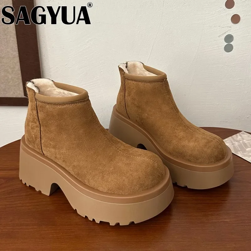 

High Heels Suede Platform Ankle Boots Women Plush Cotton Shoes Fashion Chunky Boots Woman 2024 Trend Non Slip Pumps Botas Mujer