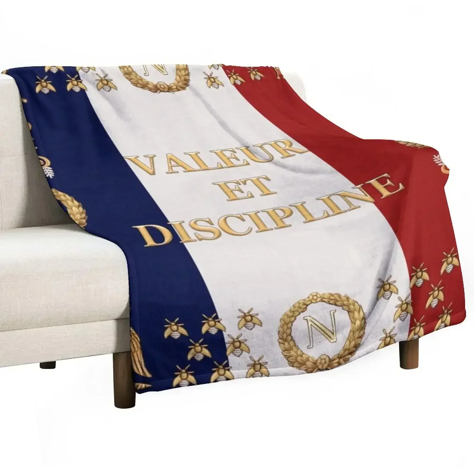 Napoleonic French regimental flag Valeur et Discipline Throw Blanket Plush Hairy Decorative Sofa Thins Flannel Fabric Blankets