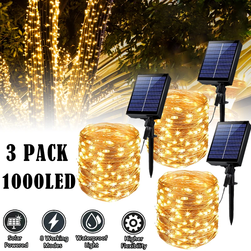 LED Solar String Lights Outdoor Fairy Light Waterproof Festoon Lamp Christmas Decor  for Garden Tree Party 7/12/22/32/52/102M