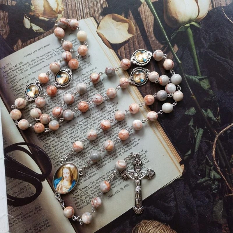 Rosary Catholic Necklace Prayer for Cross Holy Land Religious Jewelry Gift Holy Crucifix Necklace Beads for Women