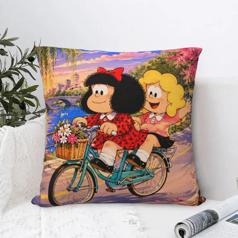 Individueller Mode-Humor Mafaldas Quino Comic Cartoon Manga Kissenbezug 45x45cm Samt-Dekokissenhülle für Auto Quadratischer Kissenbezug