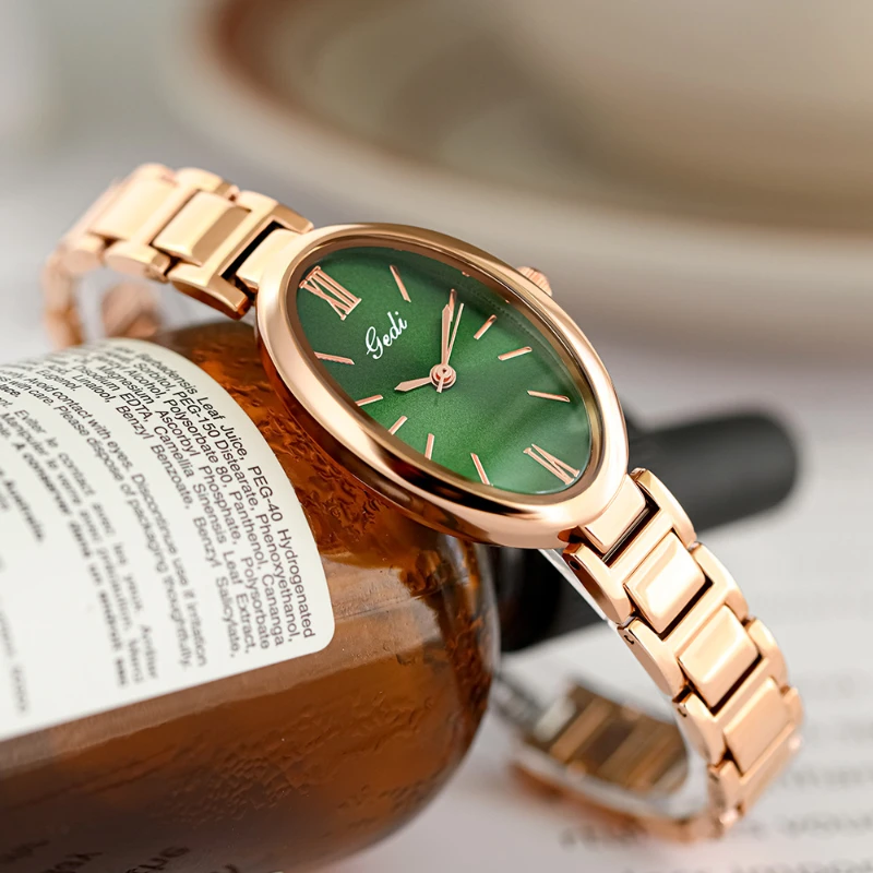 Oval retro small dial small green watch Fashion steel belt quartz women's watch vintage Designer watch accessories for women