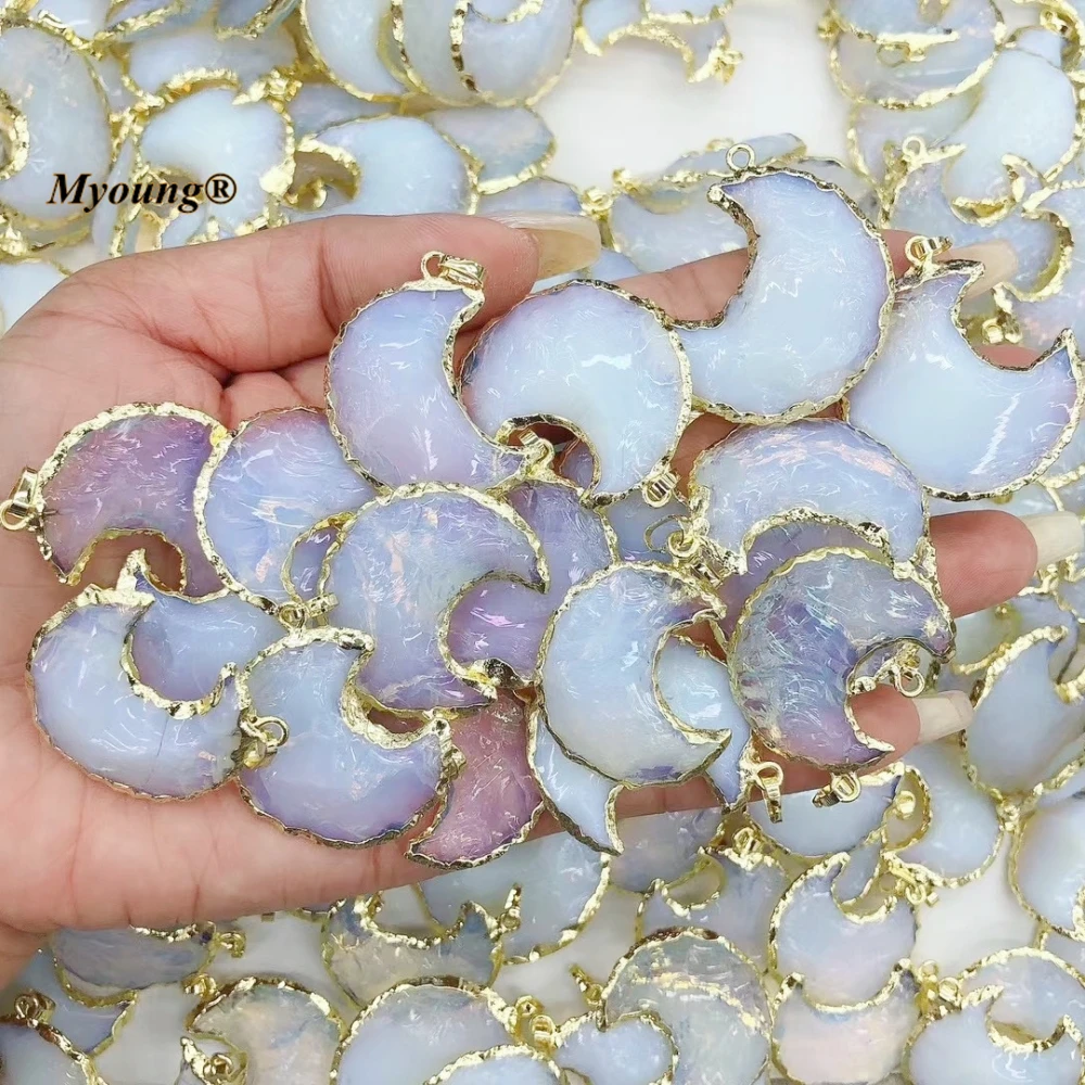 10PCS Wholesale Handcrafted Crescent Moon Shape Blue Opal Glass Necklace Pendant MY231016