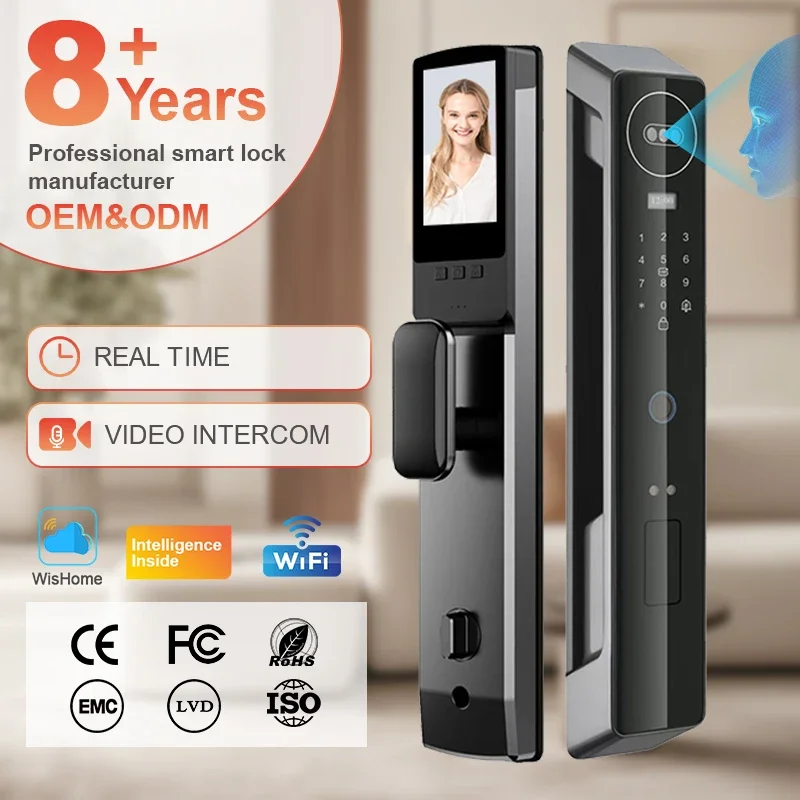 Digital Outdoor Lock Tuya Smart Wifi Cylinder Locks For Home Life Face Recognition 3D Waterproof Security Door With Camera Key