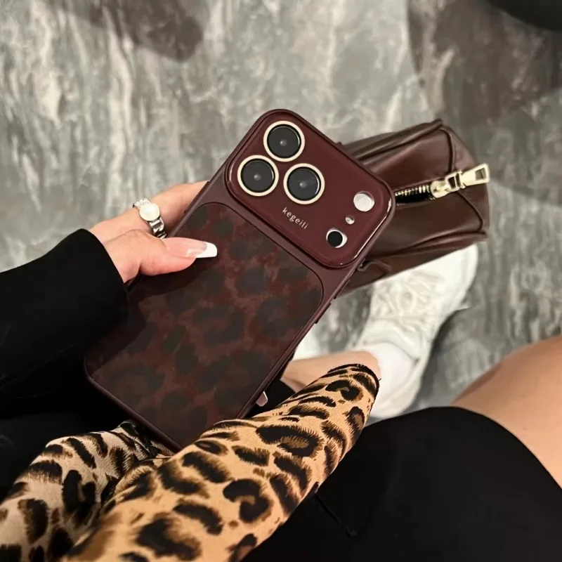 Original Large Window Leopard Print Phone Case For iPhone 18 17 16 15 14 13 12 Pro Max Camera Protection Shockproof Hard Cover