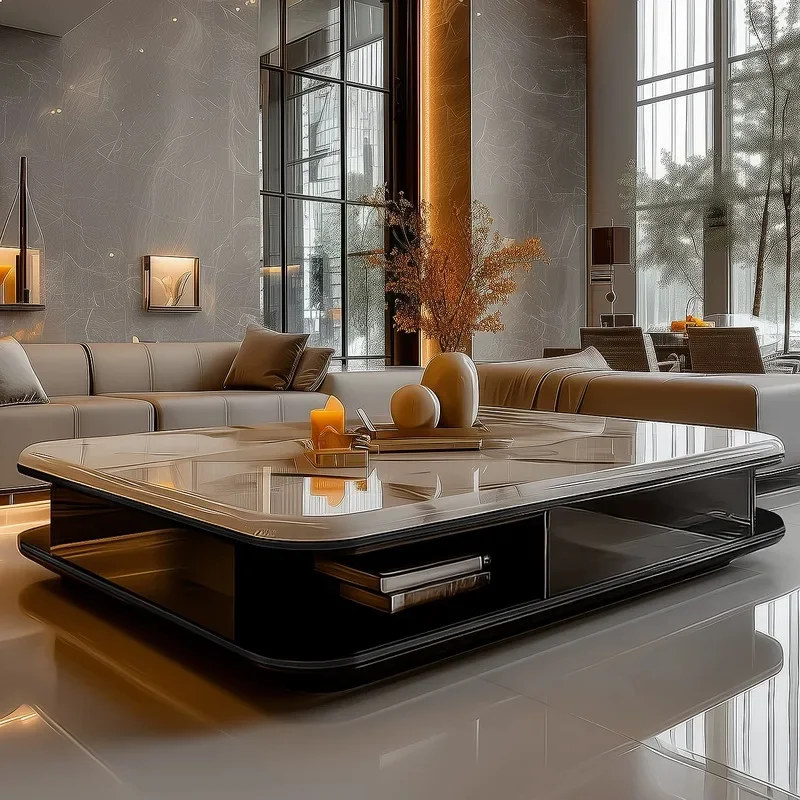 Ni Elegant Large Modern Luxury Coffee Table For Living Room, Extended Microcrystalline Stone Simple Design