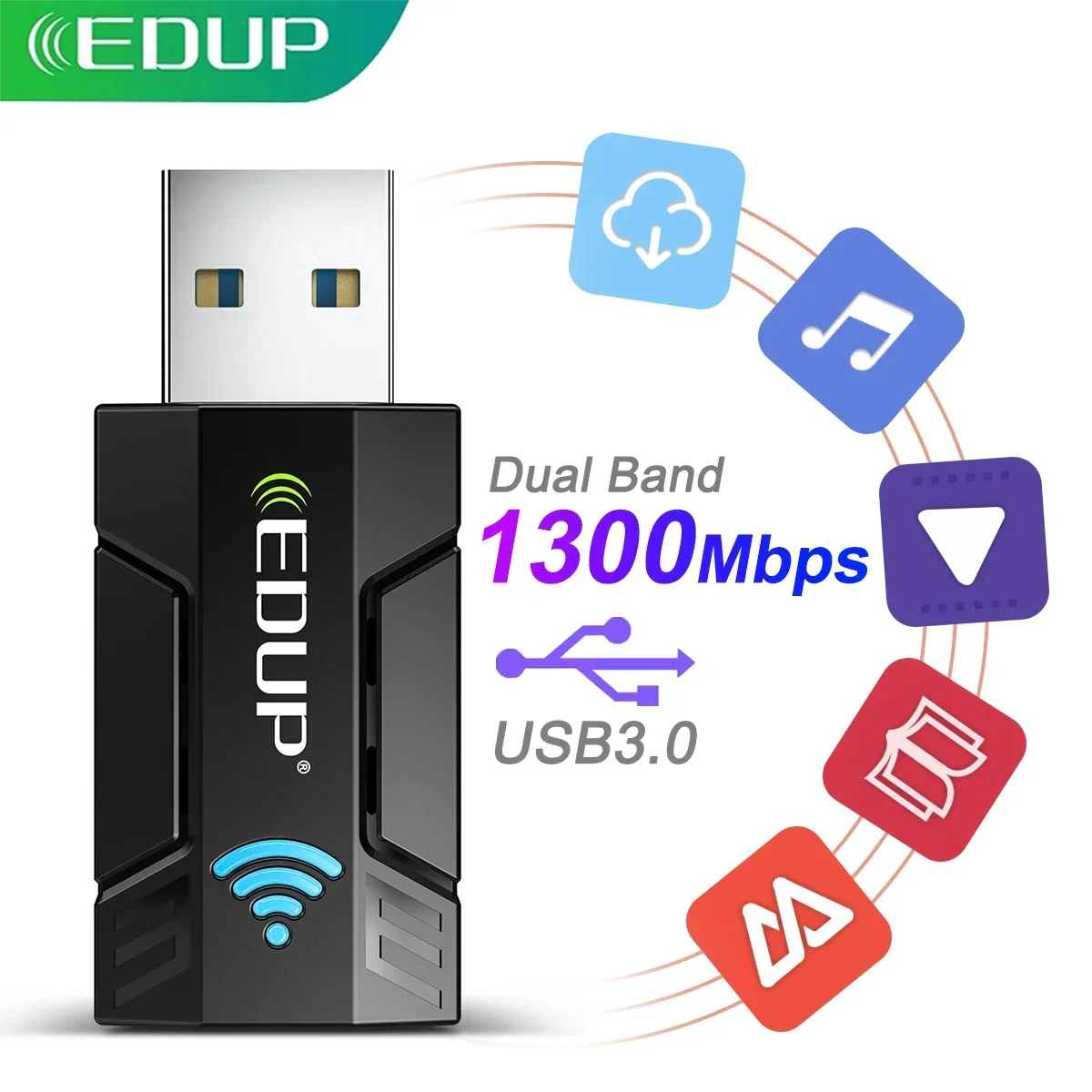 EDUP 1300M WiFi USB3.0 Wireless Network Card Adapter 2.4G & 5G Dual Band Portable Stable Signal Adapter for PC Desktop Laptop