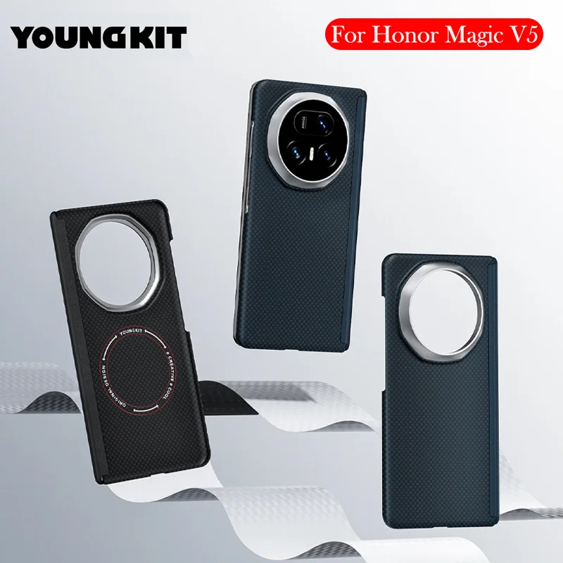 

YOUNGKIT Carbon Fibre Case For Honor Magic V5 Kevlar Wireless Charging Back Cover Case for Honor Magic V5